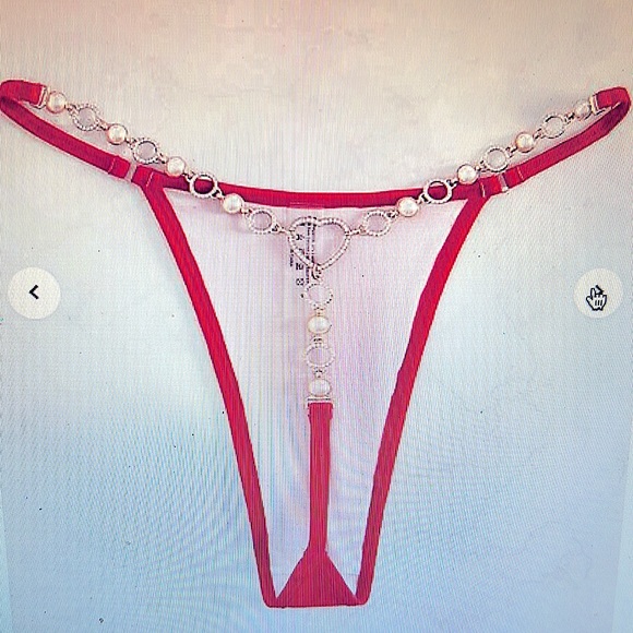Woman’s Red Bikini Bottom, Chain, Pearls V-String. - Picture 4 of 4